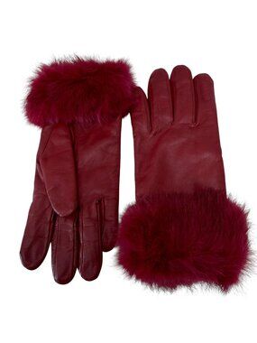 Wilsons Red Leather Gloves Womens Large Real Rabbit Fur Cuff Thinsulate